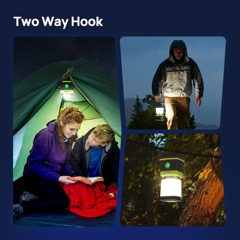 LED Camping Lantern Rechargeable, Consciot Camping Lights, 1000LM, 4 Light Modes, 4400mAh Power Bank, IPX4 Waterproof, Dimmable Tent Lights for Emergency, Power Outages, USB C Cable Included, 2 Pack - Image 6